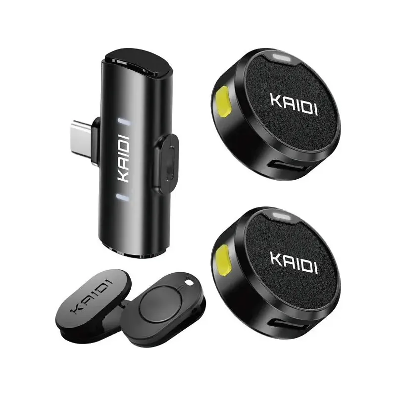 Microfone de lapela sem fio Kaidi com receptor USB-C